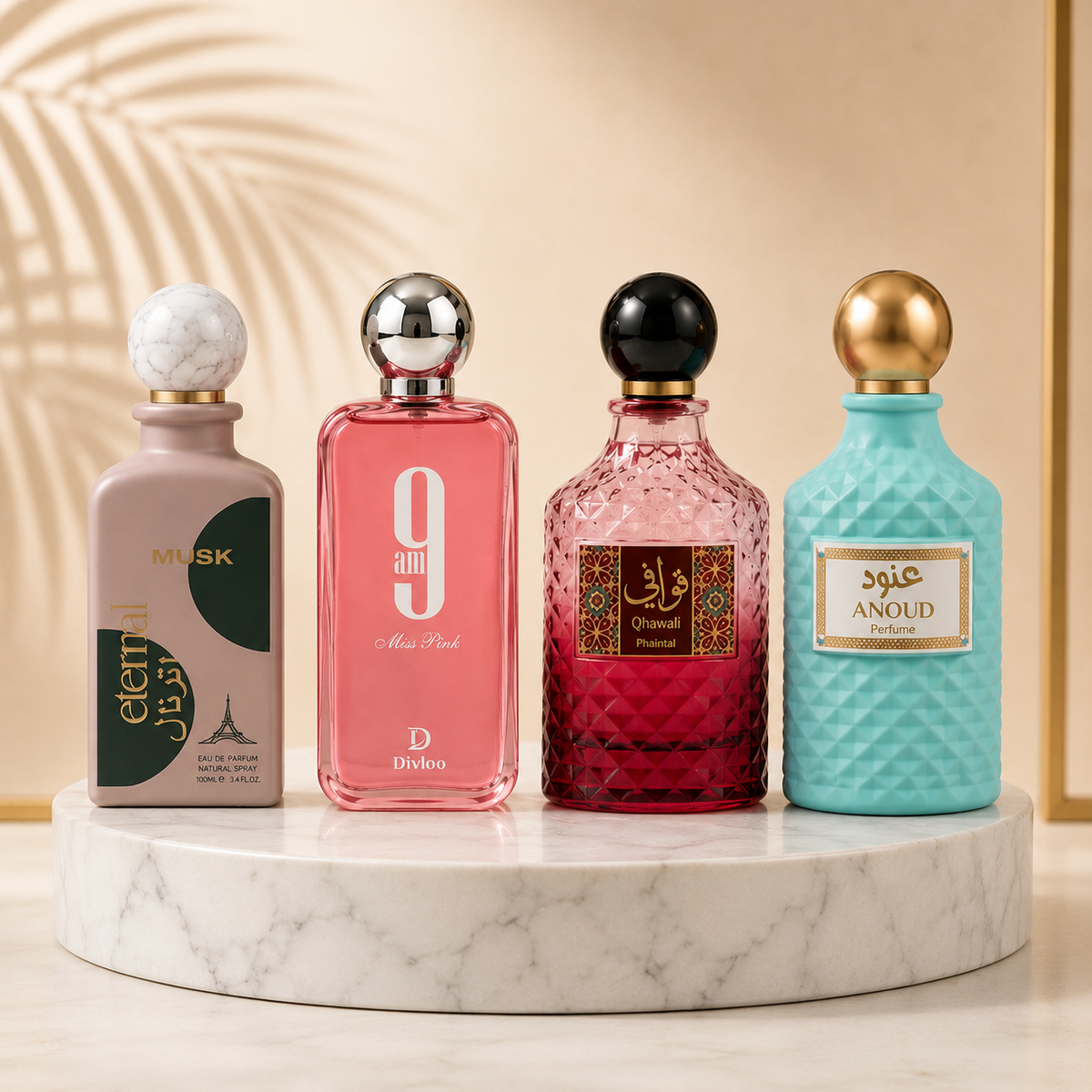 OFERTA 4 PARFUMURI DAMA 100ML - MUSK + 9 AM MISS PINK + ANOUD + QAWAFI