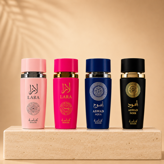 OFERTA 4 PARFUMURI 100ml - LARA CANDY + LARA PINK + ASWAD AQUA + ASWAD NOIR
