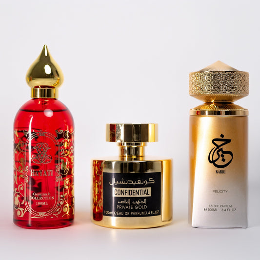 SET 3 PARFUMURI DAMA 100ML - CONFIDENTIAL(PRIVATE GOLD) + HAYATI +KARRI FELICITY