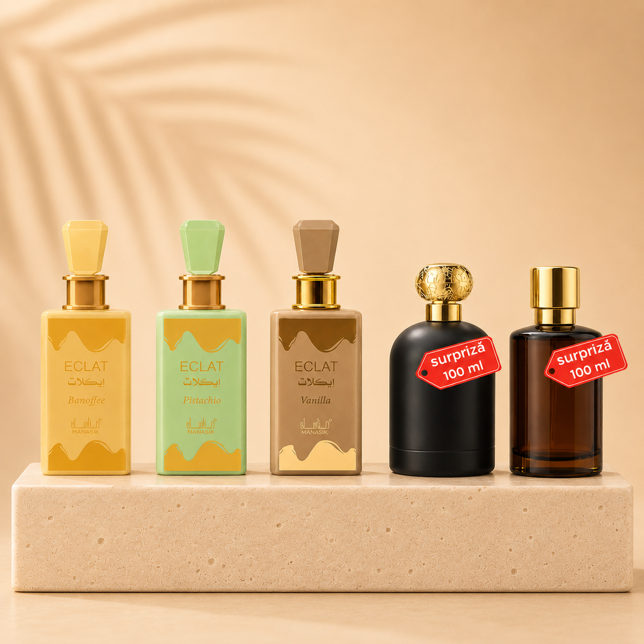 OFERTA 5 PARFUMURI DAMA - ECLAT BANOFFEE + ECLAT BANOFFEE + ECLAT PISTACHIO + 2 PARUFMURI SURPRIZA