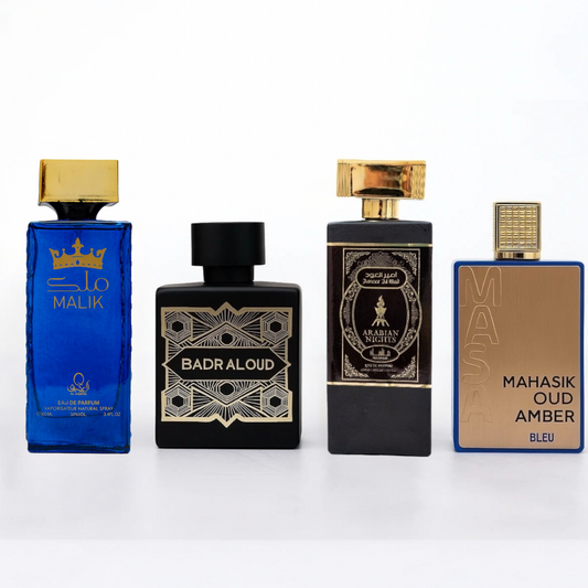 SET 4 PARFUMURI ARABESTI BARBATI - Malik, Arabian Nights, Manasik Oud Amber Blue, Badr al Oud