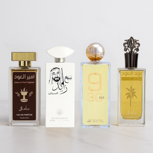 SET 4 PARFUMURI ARBAESTI UNISEX - SHEIKH ZAYED ALB, AMEER AL OUD, OUD AL ARAQA, 9 30 PM OUD