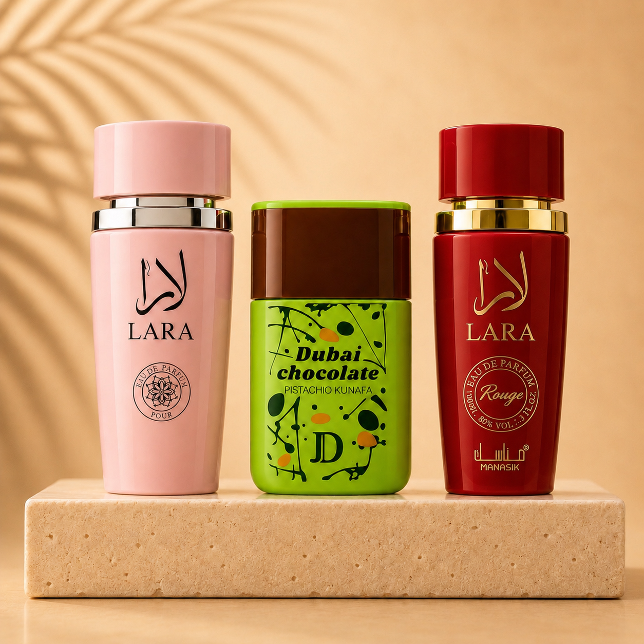 SET 3 PARFUMURI DAMA - DUBAI CHOCOLATE + LARA PINK +LARA ROUGE