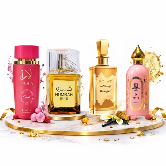 OFERTA 4 PARFUMURI DAMA 100ML - HUMRAH + ECLAT BANOFFEE + LARA CANDY + AREEJ