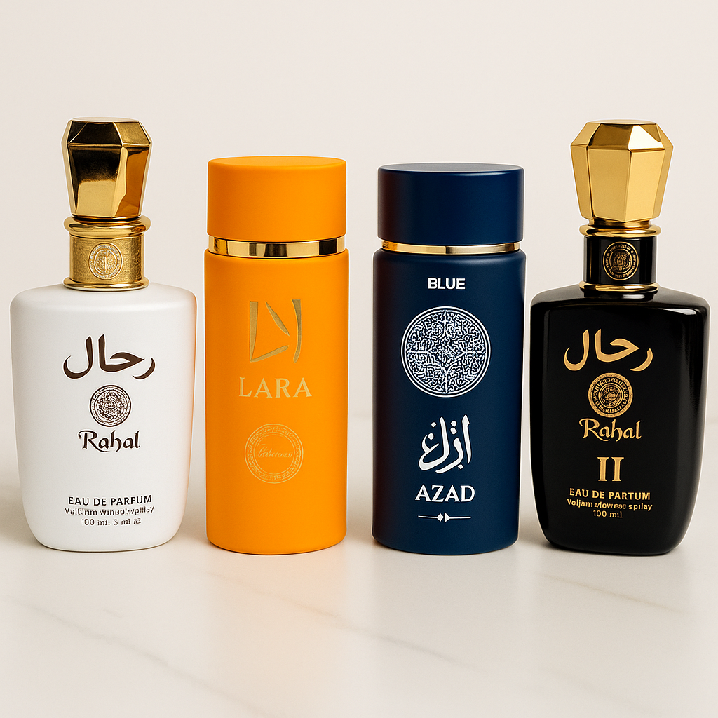 OFERTA 4 PARFUMURI (DAMA+BARBATESTI) - AZAD BLUE + RAHAL I + LARA TOUS + RAHAL II