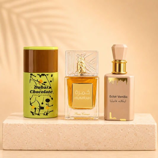 OFERTA 3 PARFUMURI DAMA 100ML - DUBAI CHOCOLATE + ECLAT VANILLA + HUMRAH