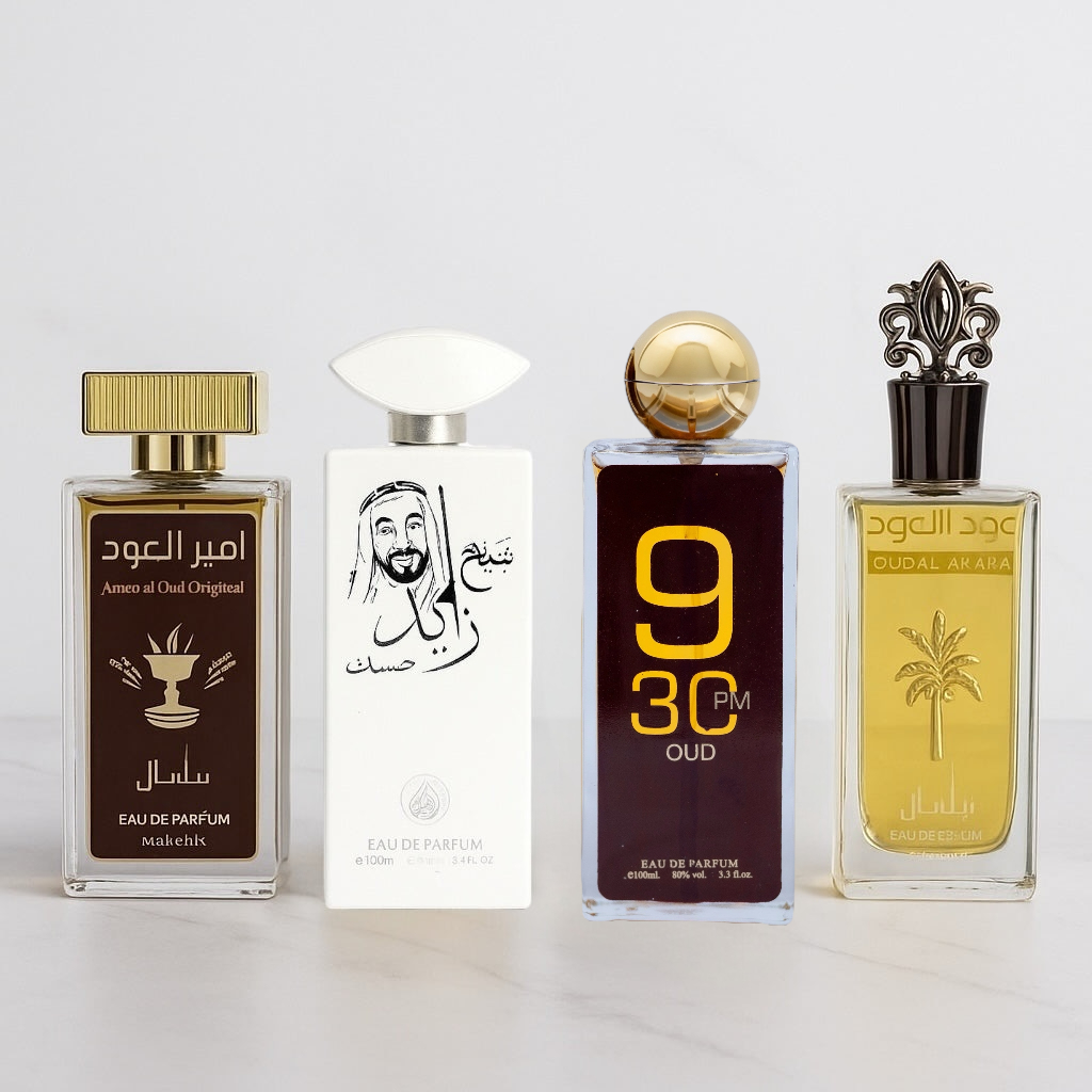SET 4 PARFUMURI ARBAESTI UNISEX - SHEIKH ZAYED ALB, AMEER AL OUD, OUD AL ARAQA, 9 30 PM OUD