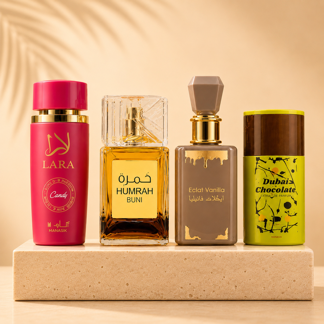 OFERTA 4 PARFUMURI DAMA 100ML - LARA CANDY + ECLAT VANILLA + HUMRAH BUNI + DUBAI CHOCOLATE