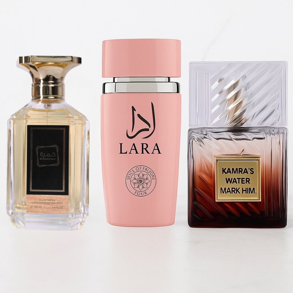 SET 3 PARFURI ARABESTI DAMA - LARA + KHAMRA'S BURGUNDY + KHAMRAH