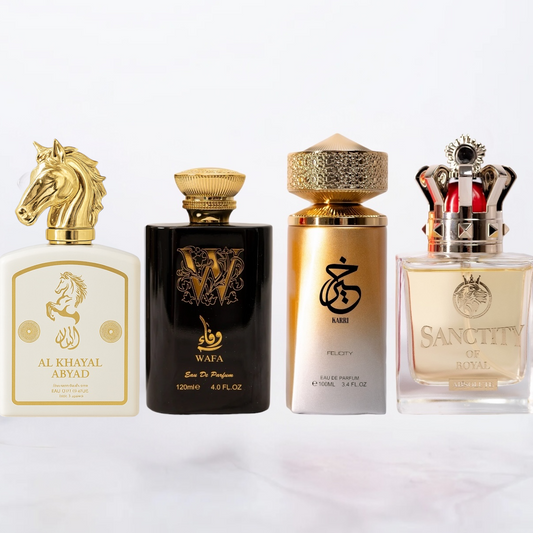 OFERTA 2 PARFUMURI BARBATESTI + 2 DAMA 100ml - AL KHAYAL ABYAD, WAFA, KARRI FELICITY, SANCITY OF ROYAL ABSOLUTE