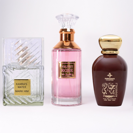 SET 3 PARFUMURI DAMA 100ml - KHAYALI + VELVET ROSE + KAMRA’S GREEN