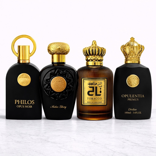OFERTA 4 PARFUMURI BĂRBĂTEȘTI - AMBER EBONY + OPULENTIA PRIMUS + PHILOS OPUS NOIR + TOBACCO