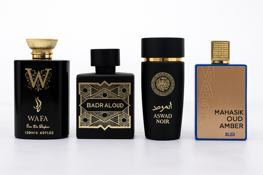 OFERTA 2+2 PARFUMURI BARBATI - WAFA, OUD AMBER BLUE, ASWAD NOIR, BADR AL OUD