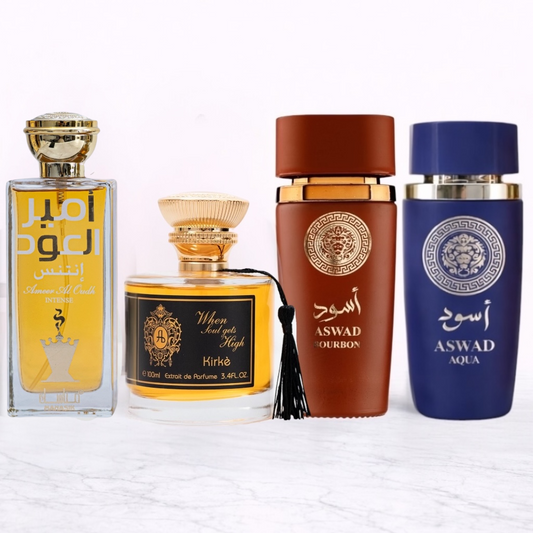 OFERTA 4 PARFUMURI BĂRBĂTEȘTI - KIRKE + ASWAD AQUA + AMEER AL OUDH + ASWAD BOURBON