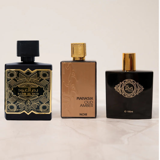 SET PARFUMURI 2 + 1 BARBATI - Oud 24 Hours, Badr Al Oud, Oud Amber Noir