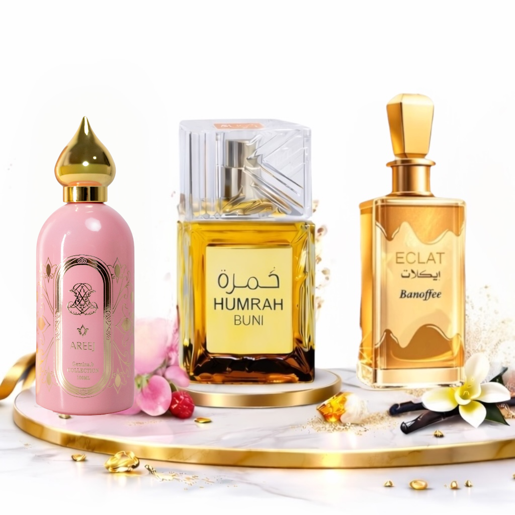 OFERTA 3 PARFUMURI DE DAMA 100ML - HUMRAH BUNI + AREEJ + ECLAT BANOFFEE