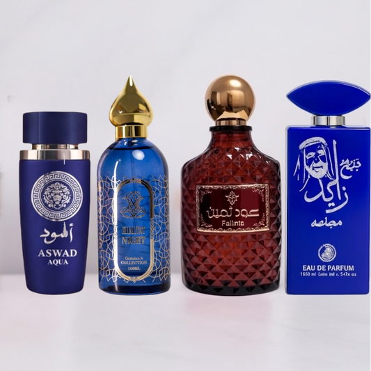 SET 4 PARFUMURI BARBATI - FALINTA, SHEIKH ZAYED ALBASTRU, ASWAD AQUA, GHALTAT NIGHT