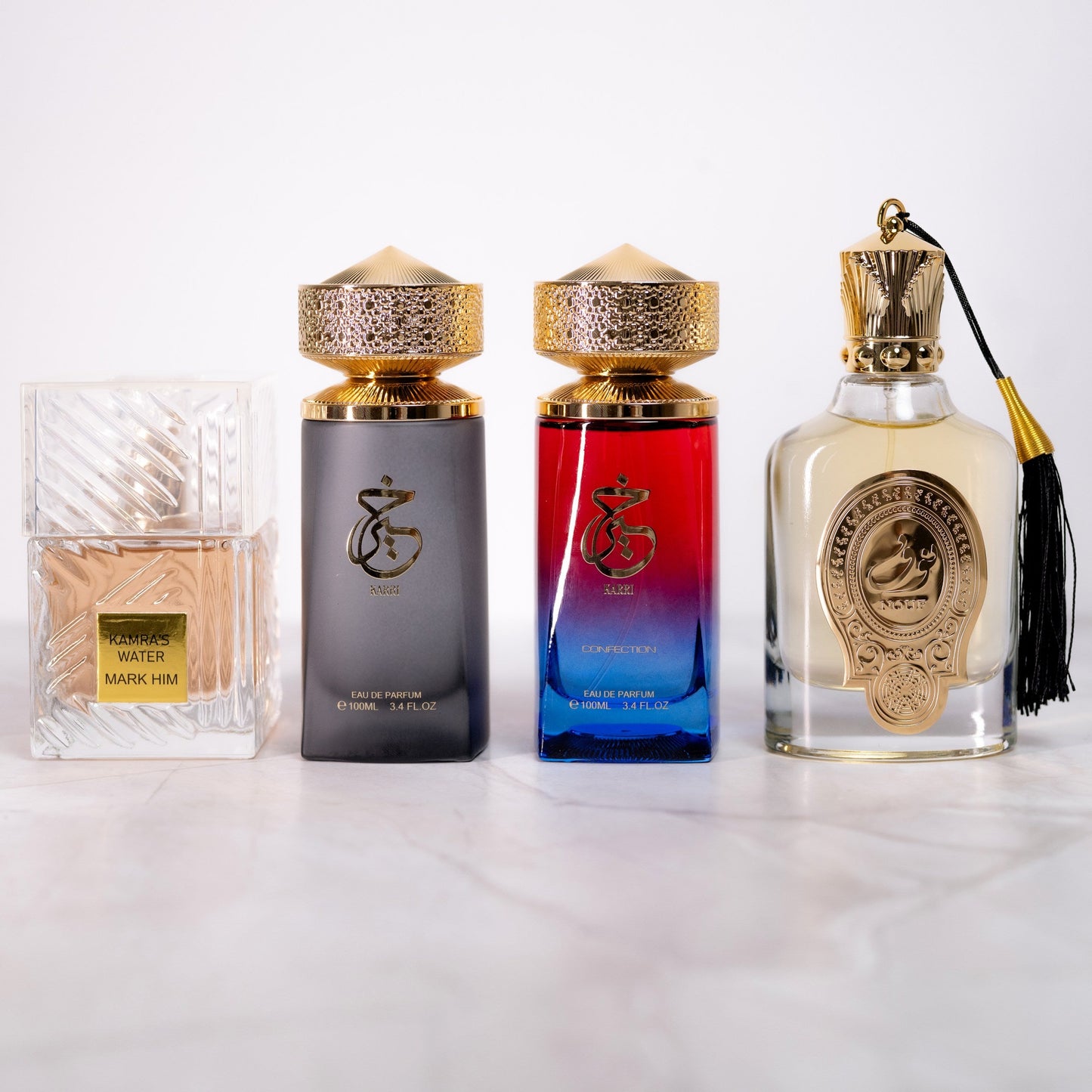 SET 2 PARFUMURI DAMA + 2 BARBATESTI 100ML - KAMRA'S BROWN + KARRI + NOUF + KARRI CONFECTION