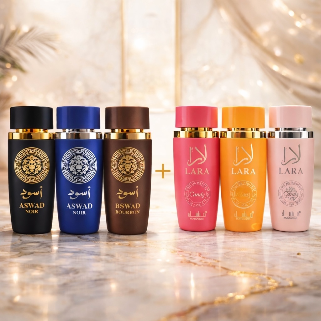 OFERTA 6 PARFUMURI (3 DAMA + 3 BARBATESTI) - LARA X 3 + ASWAD x 3