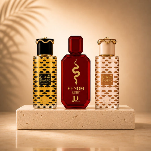 OFERTA 3 PARFUMURI DAMA 100 ml-  SHAFAQ INTENSE + VENOM RUBY + SHAFAQ