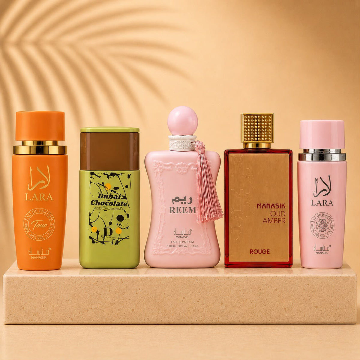 OFERTA 5 PARFUMURI DAMA 100 ML- LARA TOUS + DUBAI CHOCOLATE + REEM + MANASIK OUD AMBER ROUGE+ LARA
